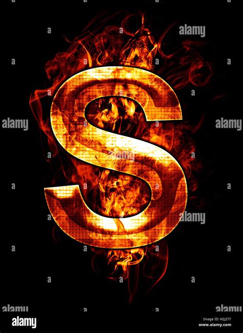 S Illustration Of Letter With Chrome Effects And Red Fire On B Stock