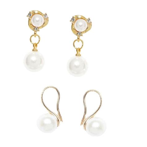 Fabula Set Of Gold Tone White Pearl Office Wear Fashion Delicate Drop