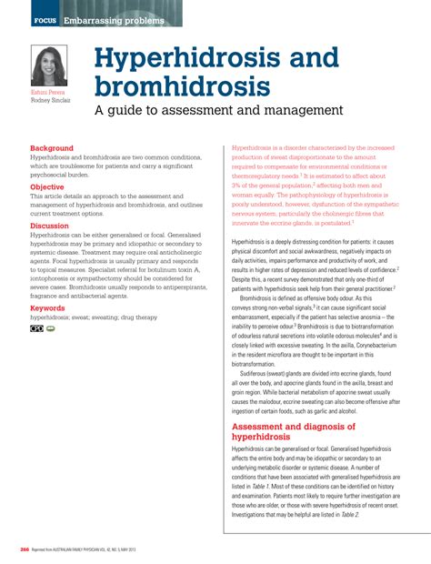 (PDF) Hyperhidrosis and bromhidrosis: A guide to assessment and management