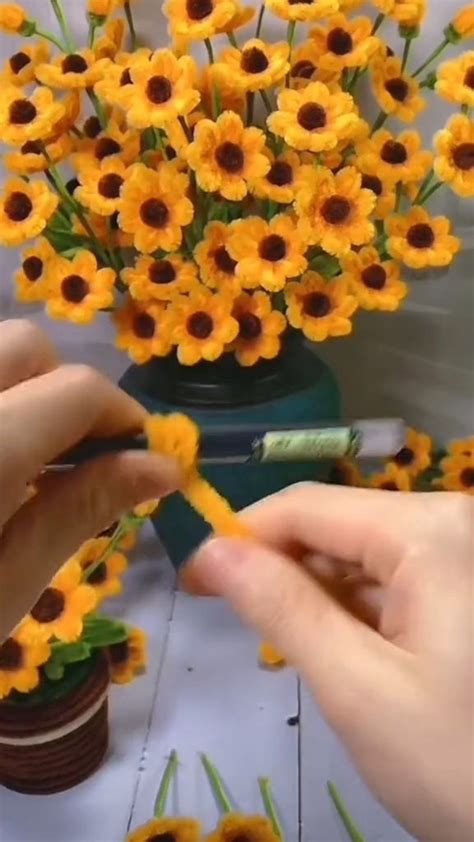 Handmade Diy Pipe Cleaner Daisy Flowers Fabric Flowers Diy Flower