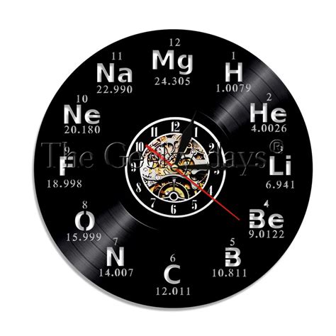 1piece Chemical Element Periodic Table Vinyl Record Wall Clock