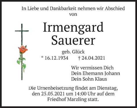 Traueranzeigen Von Irmengard Sauerer Trauer Merkur De