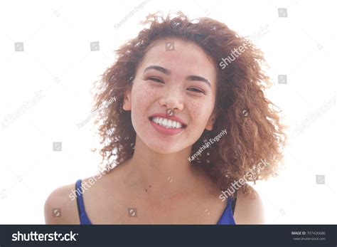 Portrait Curly Woman Freckles Naked Shoulders Stock Photo Shutterstock