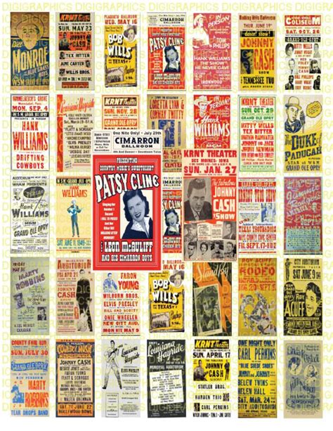 Vintage Country Music Posters 1X2 Domino Sized Print Out - Etsy