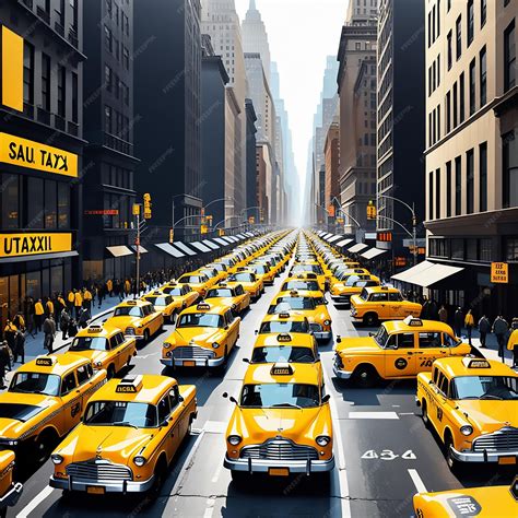 premium photo  bustling city street full  iconic yellow taxis