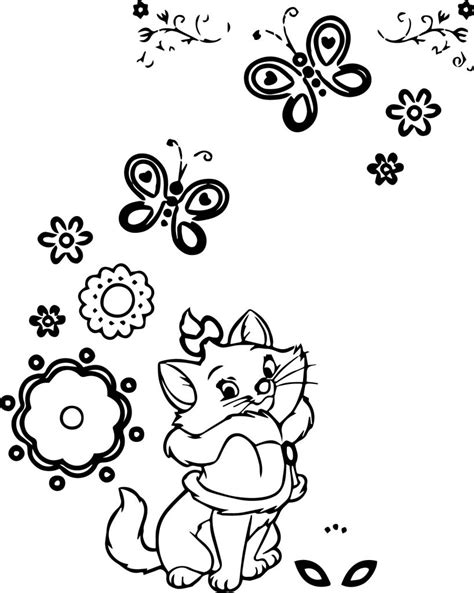 Disney The Aristocats Flower Butterfly Coloring Page Wecoloringpage