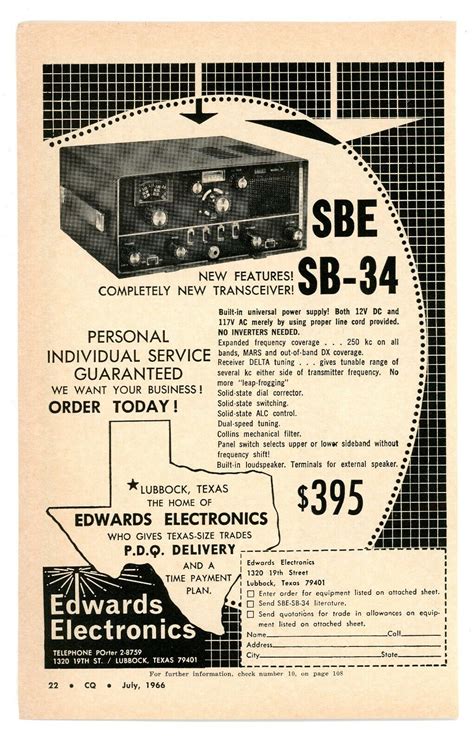 Cq Ham Radio Magazine Print Ad For Edwards Electronics Sb 34