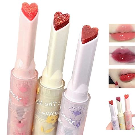 Yishifa 3 Colors Jelly Lipstick Tinted Jelly Lip Gloss Heart Shape Lip Stain Mirror