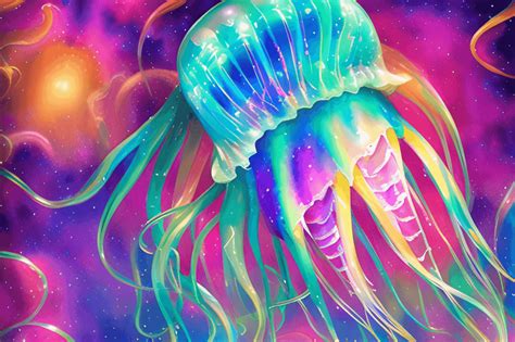 Intricately Beautiful Happy Watercolor Jellyfish Rainbow Colors