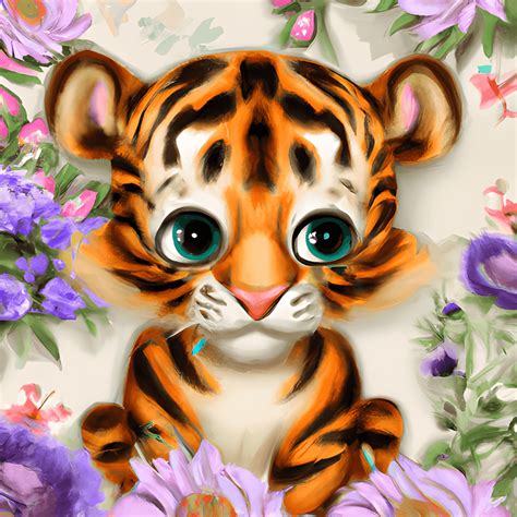 Adorable Cute Happy Baby Tiger With Dreamy Eyes Sitting Down Creative