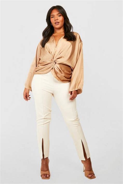 Tops Plus Twist Front Satin Blouse Boohoo