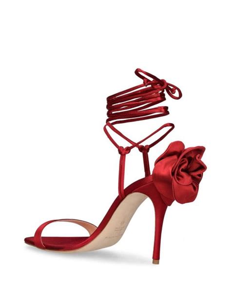 Magda Butrym Lvr Exclusive Satin Sandals W Roses In Red Lyst