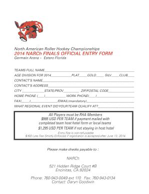 Fillable Online Narch Finals Official Entry Form Fax Email Print