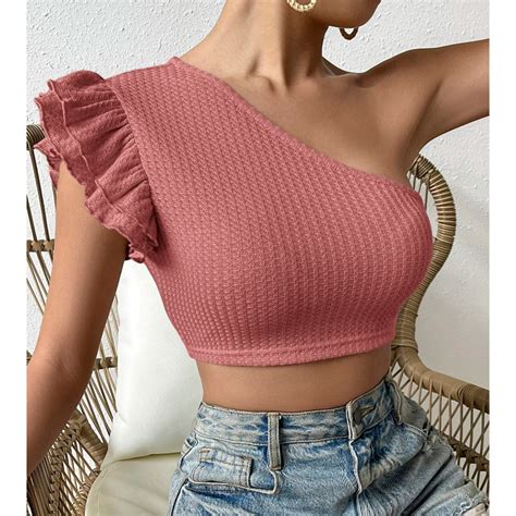 KILY PH Casual Tops One Shoulder Ruffle Shirt Plain Basic Croptop