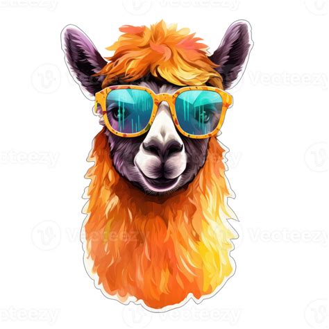 Watercolor Alpaca Wearing Sunglasses 26452288 Png