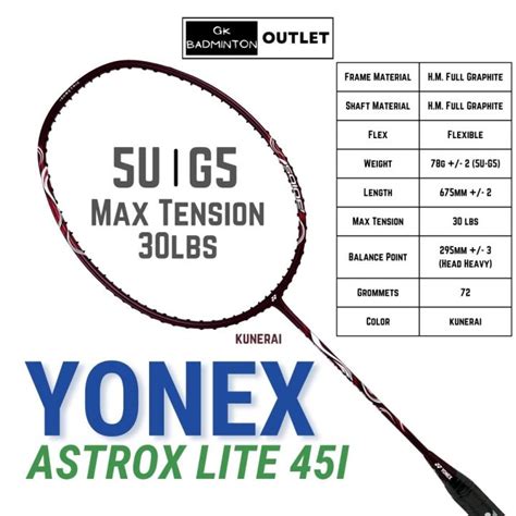 YONEX Astrox Lite 45i Kurenai Badminton Racket YONEX Original