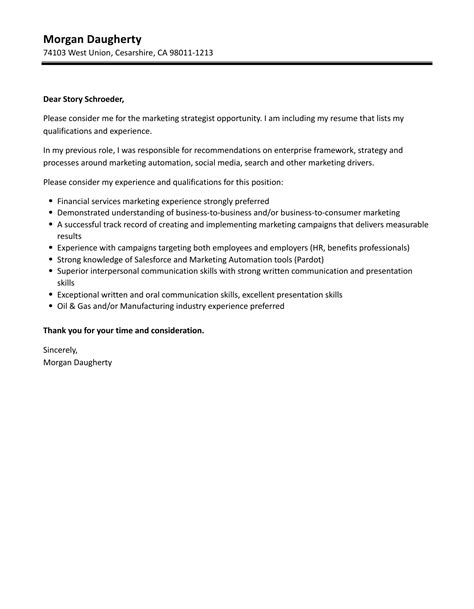 Marketing Strategist Cover Letter Velvet Jobs