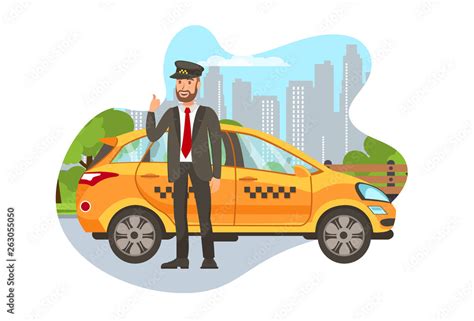 Taxi Driver With Car Isolated Cartoon Character Stock Vector Adobe Stock