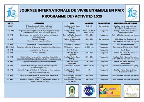 Journées du vivre ensemble en paix du 06 au 23 mai à Alger