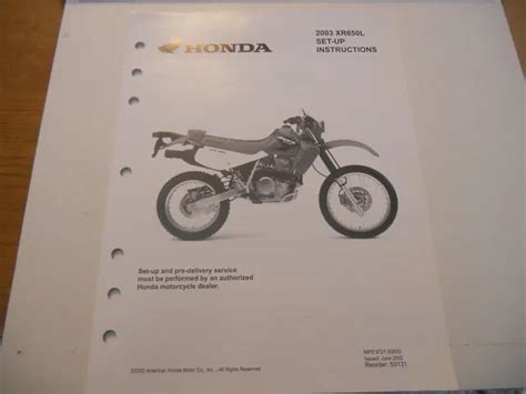 Nos Honda Set Up Instructions Manual 2003 Xr650l Xr650 L Eur 3287