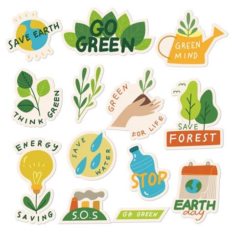 Ensemble D Autocollant D écologie Avec Slogan Vecteur Premium Ecology Sticker Design Doodles