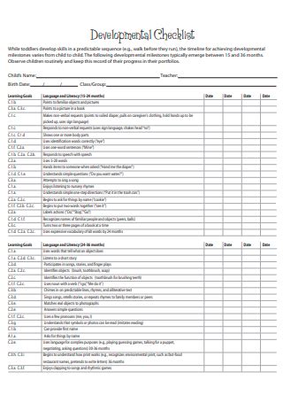 15 Free Developmental Checklist Samples To Download