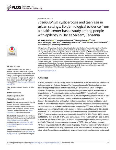 Pdf Taenia Solium Cysticercosis And Taeniasis In Urban Settings