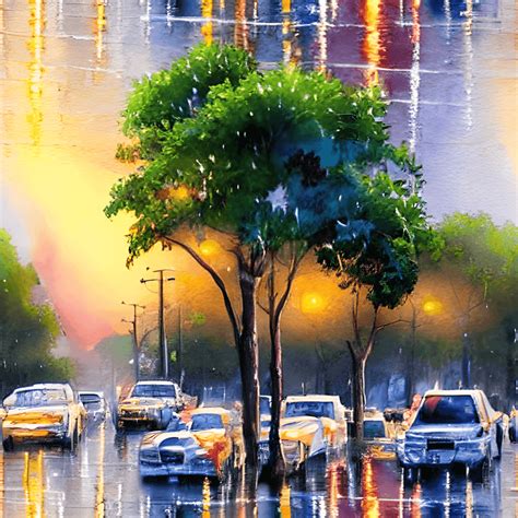 Rainy Days In Los Angeles Watercolor Painting By Thomas Kinkade