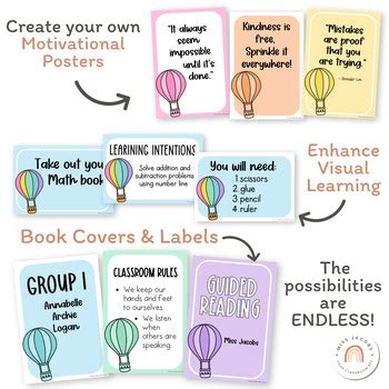 Hot Air Balloon Classroom Decor Bundle Calm Pastel Theme Decoration Pack