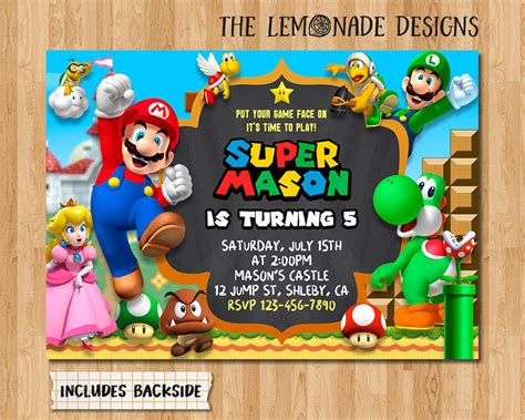 Super Mario Birthday Invitation Super Mario Birthday Super Mario