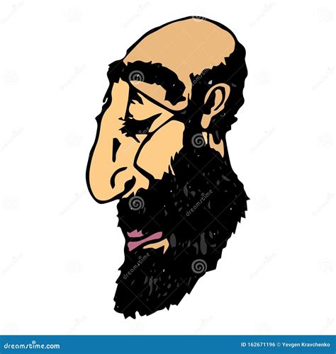 Head In Profile Bearded Man Hand Drawn Bald Man Stock Illustration