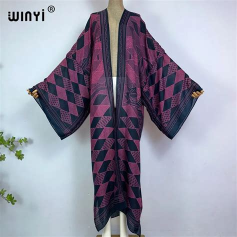 Winyi Kimono Summer Retro Print Bikini Cover Up Elegant Cardigan Sexy