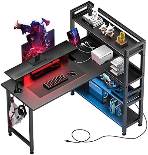 COMHOMA Bureau Avec Rangement 140 60CM LED Bureau Gaming Bureau