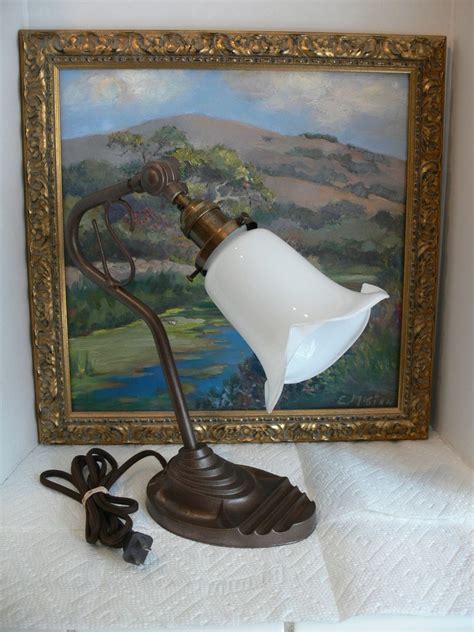 Antique Eagle Art Deco Gooseneck Desk Lamp Cast Iron W Milk Etsy