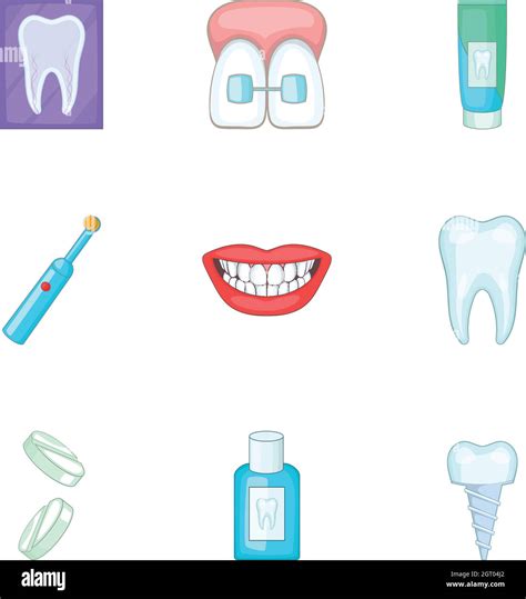 Juego De Iconos De Equipo De Dentista Estilo De Dibujos Animados