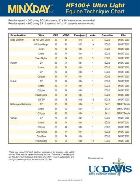 Blank X Ray Technique Chart