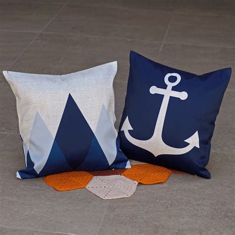 Kit 2 Capas Almofada Mar Âncora Navio Triângulos Azul 45x45