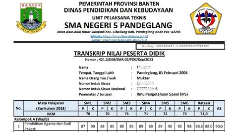 7 Contoh Transkrip Nilai Sma Ipa Dan Ips Sudah Tahu