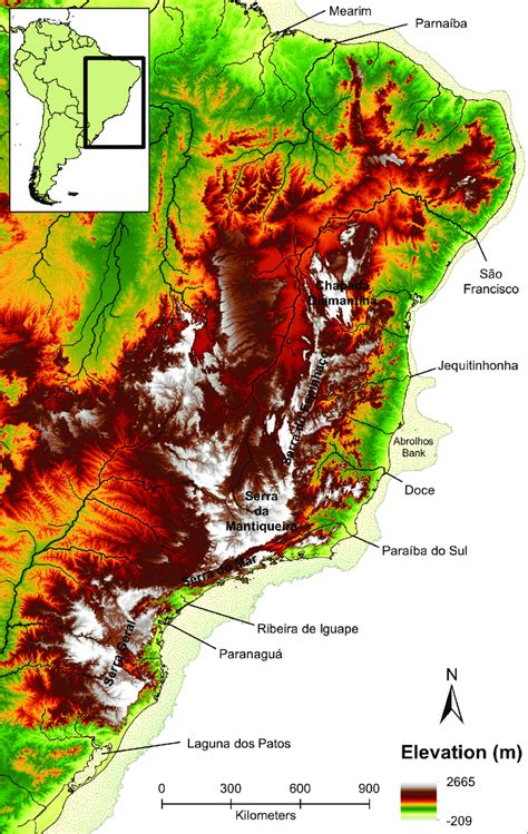 Map Of The Brazilian Coast Showing Main River Drainages Bays Lagoons