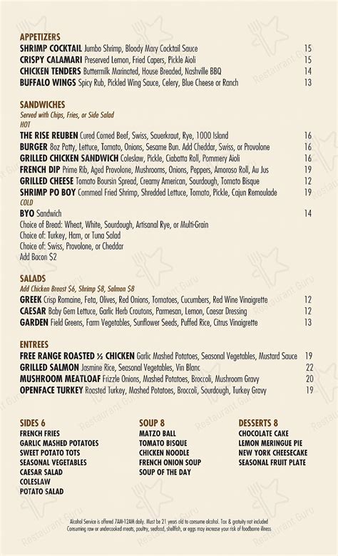 Menu at Rise Kitchen & Deli (in Seminole Hard Rock Hollywood) pub & bar ...