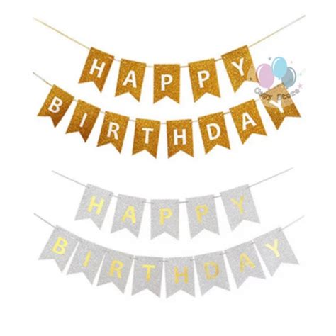 Jual Banner Happy Birthday Bunting Flag Ulang Tahun Glitter Gold