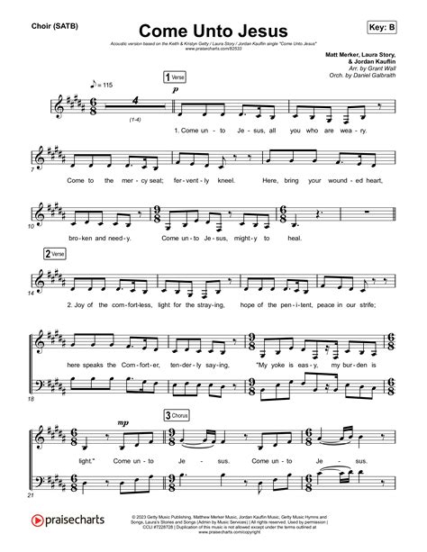 Come Unto Jesus Acoustic Choir Sheet Music PDF Keith Kristyn Getty