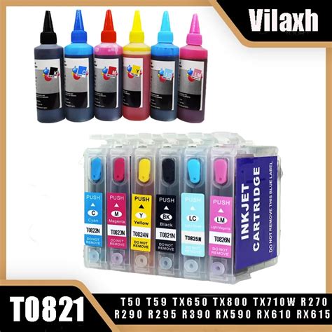 Vilaxh 6 Color Dye Ink Cartridge For Epson T0821 XL Stylus RX610 RX615