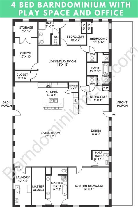 Primary 40X60 4 Bedroom Open Concept Barndominium Floor Plans ...