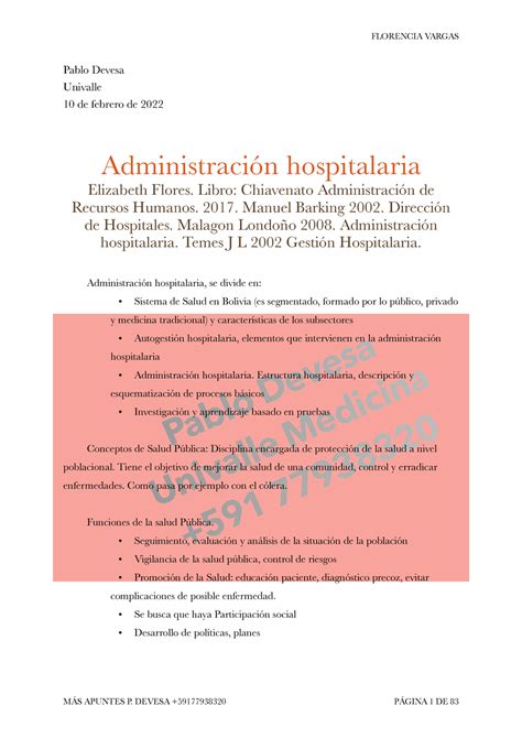 PDF Apuntes Administración hospitalaria Pablo Devesa Univalle 10 de