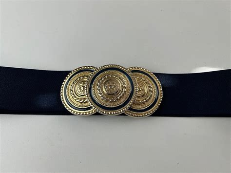 Vintage Nan Lewis Gold Tone With Navy Enamel Belt Buckle With Blue