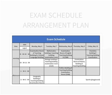 Free Exam Schedule Templates For Google Sheets And Microsoft Excel