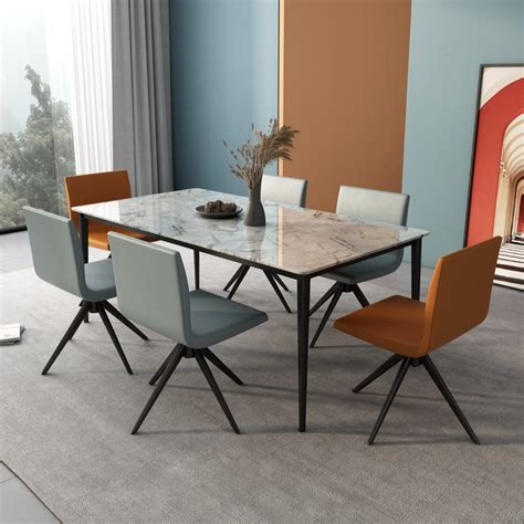 Kalopsia Faux Marble Dining Table And Leather Fabric Chairs