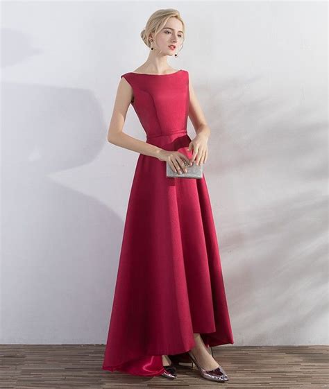 Hi Low Evening Dress Wine Red Prom Dress A Line Wine Red Bridesmaid