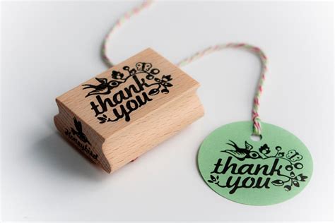 Thank You Rubber Stamp With Cute Bird Etsy